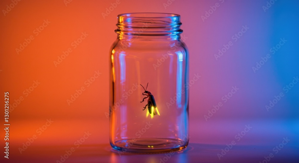 Firefly in Glass Jar with Rainbow Background Firefly in Glass Jar with Rainbow Background