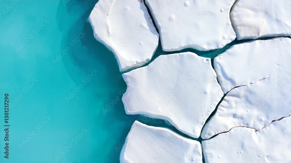 Naklejka premium Aerial view of icebergs floating on turquoise water