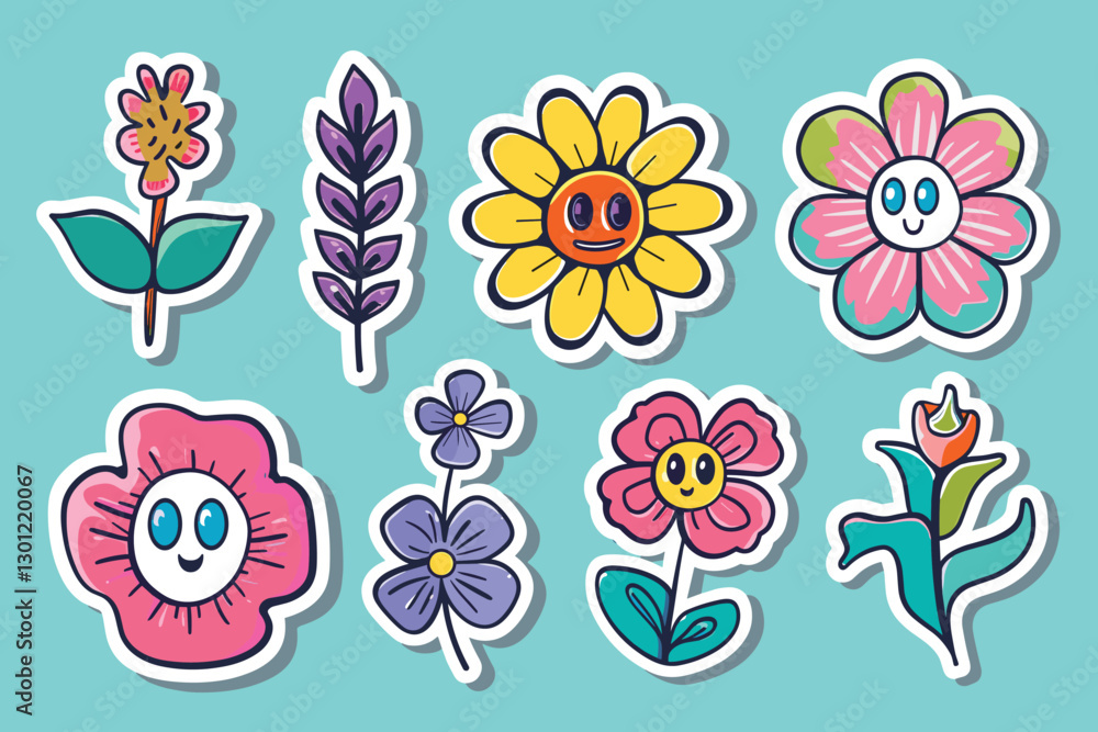 Fototapeta premium Flower stickers vector illustration. Floral elements 