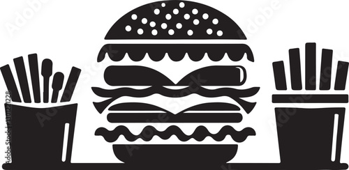 Burger silhouette vector art illustration. Black and white Burger vector illustration.
