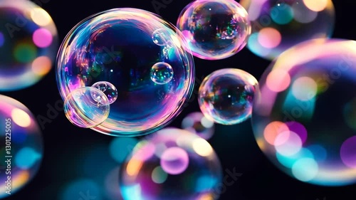 Colorful Bubbles in Motion Against Dark Background