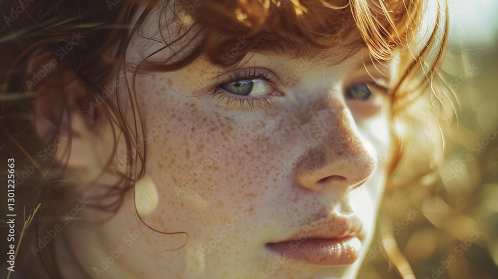 A hyper-realistic 35mm film portrait featuring soft natural lighting that highlights the subject's freckles. The portrait captures a vintage aesthetic with cinematic bokeh in the background, giving th A hyper-realistic 35mm film portrait featuring soft natural lighting that highlights the subject's freckles. The portrait captures a vintage aesthetic with cinematic bokeh in the background, giving th