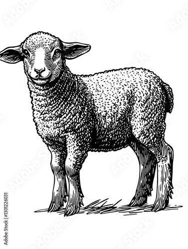 Vector engraved illustration of a standing sheep designed for use in product designs and creative projects