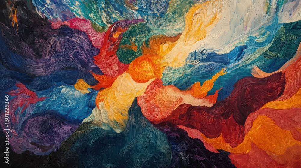 Abstract art piece showcasing dynamic strokes of vibrant swirling colors Abstract art piece showcasing dynamic strokes of vibrant swirling colors
