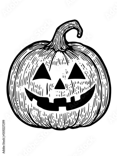 Vector engraved illustration of a smiling jack-o'-lantern for Halloween product design
