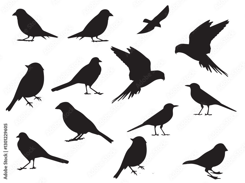 Fototapeta premium Birds silhouettes on white background. Vector illustration. isolated bird flying and Birds silhouettes collection