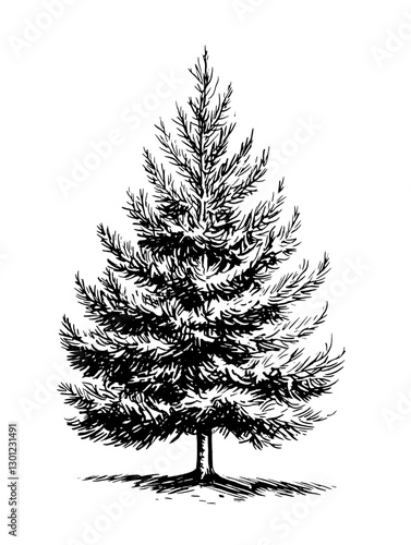 Vector engraved illustration of a detailed evergreen tree ideal for product design and decoration