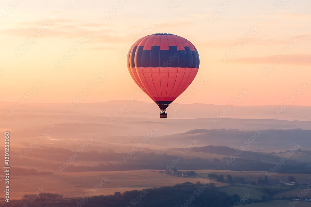 Fototapeta premium Hot Air Balloon Sunrise Over Scenic Landscape