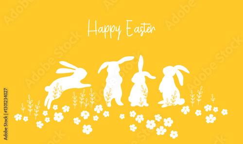Cute hand drawn Easter seamless pattern with bunnies, flowers, easter eggs, beautiful background, great for Easter Cards, banner, textiles, wallpapers