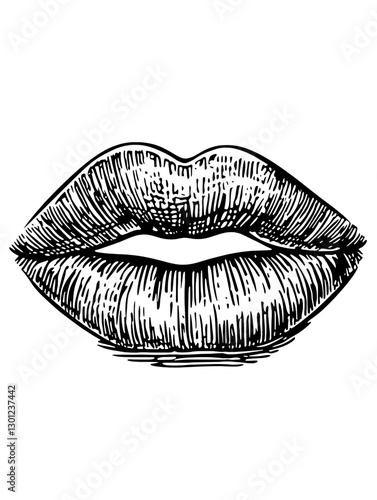 Vector engraved illustration of stylized lips for creative product design and artistic projects