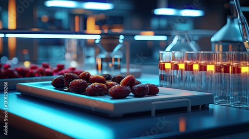 Obraz na płótnie A culinary science lab with dates used as the central ingredient in a futuristic molecular gastronomy experiment highlighted by vivid lighting. w salonie