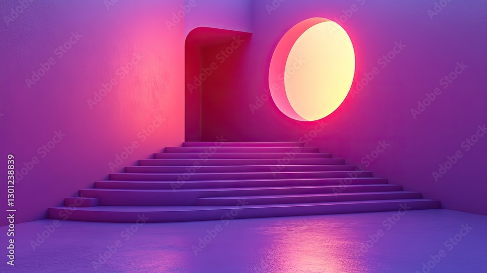 Obraz premium Abstract minimal scene with an empty stage, circle podium, and circle shape on purple.
