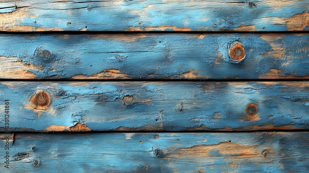 Fototapeta premium Timeless Charm: A Serene Rustic Wooden Surface with Blue Tints and Brown Spots
