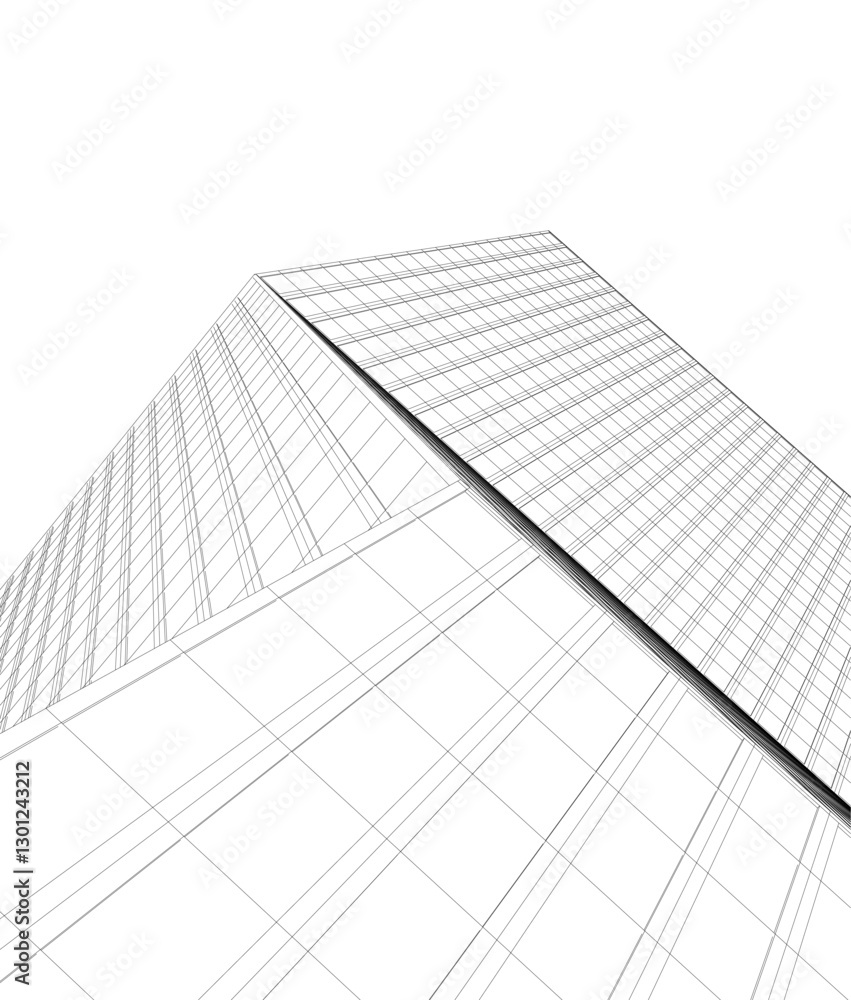 Fototapeta premium Modern Architectural Wireframe. Futuristic Skyscraper Perspective