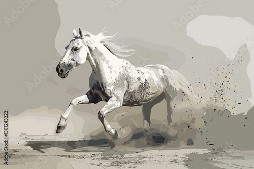 Hand drawn watercolor illustration Arabian white horse for t-shirt, phone case, textile design or decoration