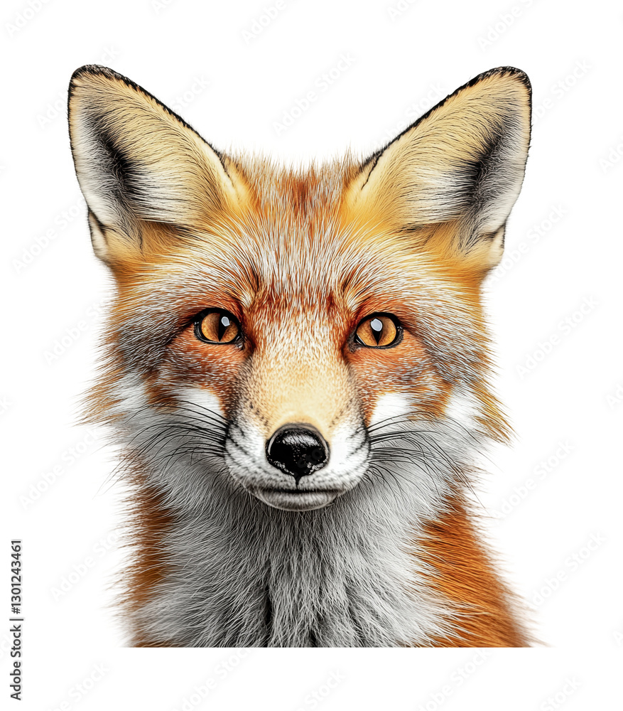 Fototapeta premium Unique depiction of a fox showcasing its detailed expression and vibrant colors for art and design projects, cut out
