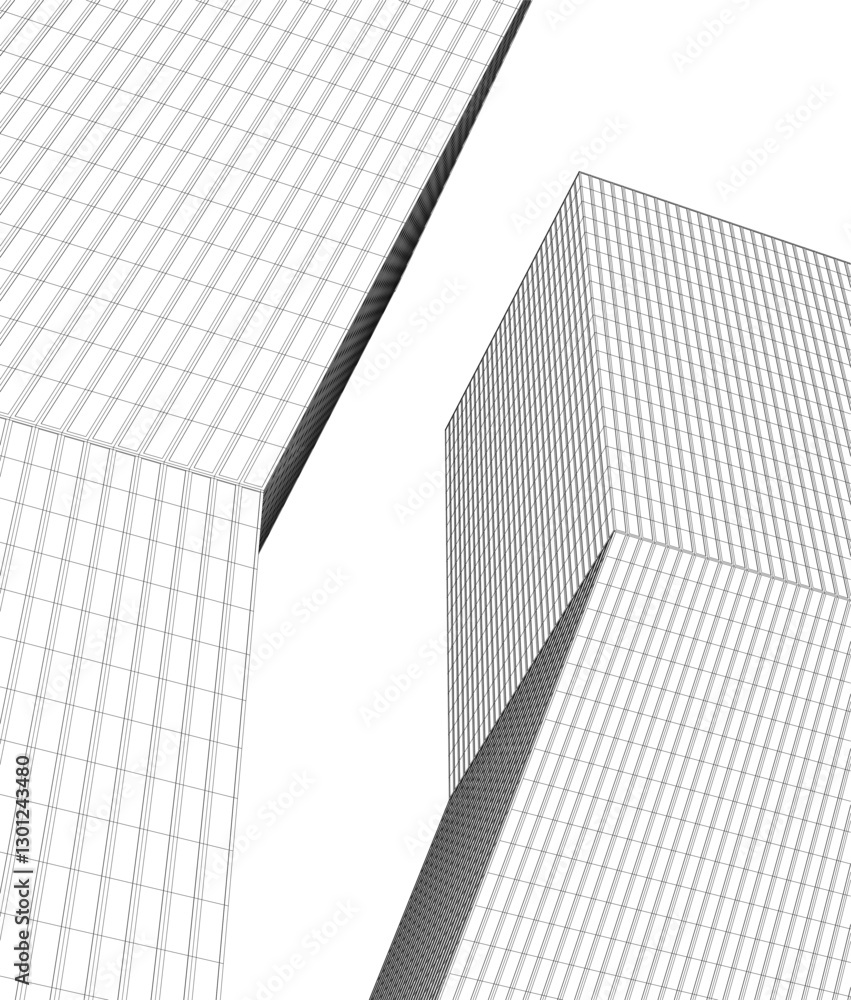 Fototapeta premium Modern Architectural Wireframe. Futuristic Skyscraper Perspective