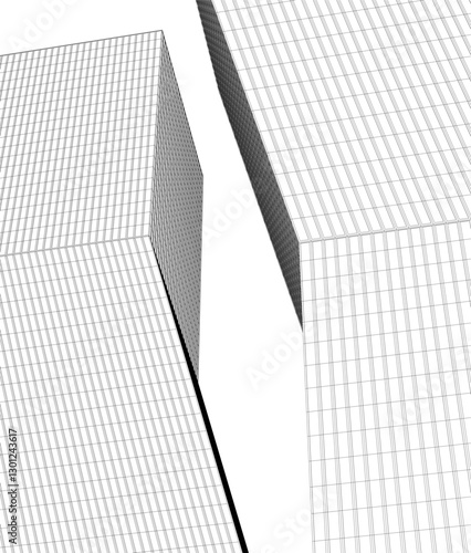 Modern Architectural Wireframe. Futuristic Skyscraper Perspective