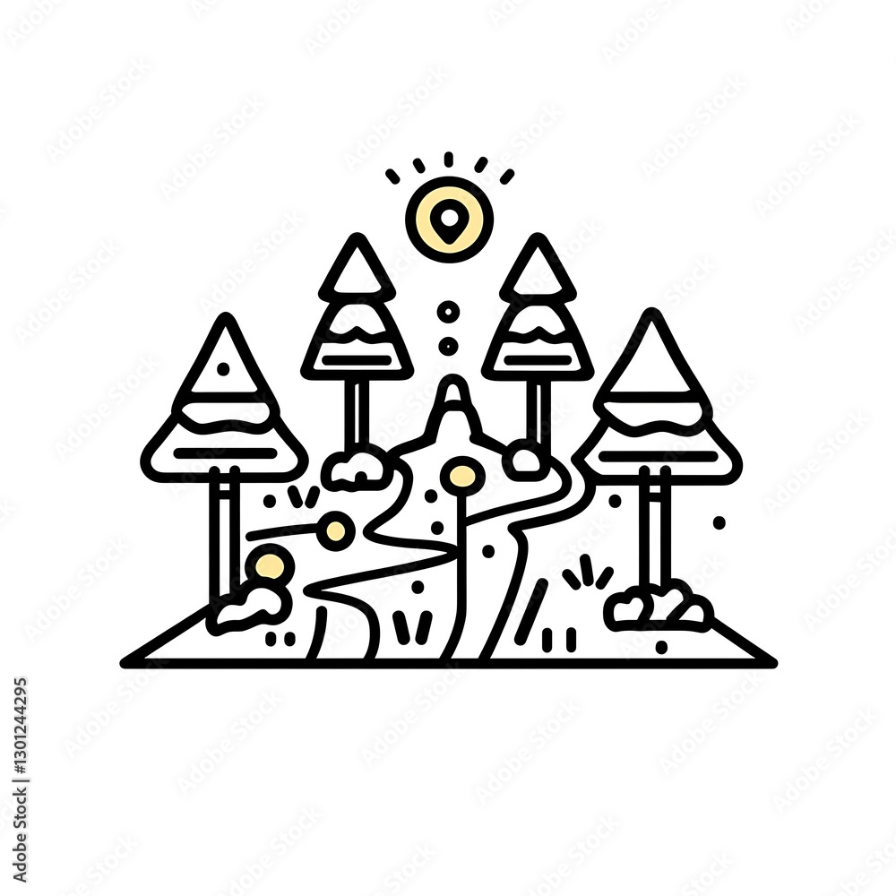 Forest Trekking Trail, Sunny Outdoors Nature Scene Forest Trekking Trail, Sunny Outdoors Nature Scene