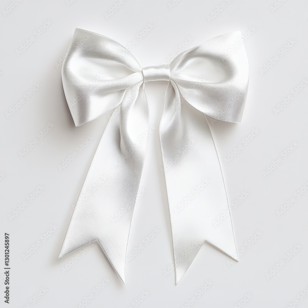 Elegant White Satin Bow on Light Background, Symbol of Celebration and Decoration Elegant White Satin Bow on Light Background, Symbol of Celebration and Decoration