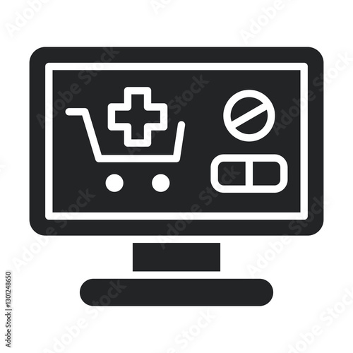 Online Pharmacy Icon Glyph Style. Vector Illustration For Graphic Design