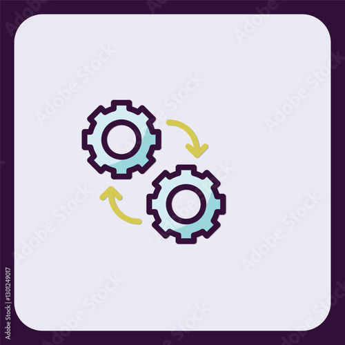 Circular Motion: Two Interconnected Cogwheels Showing Continuous Workflow Process