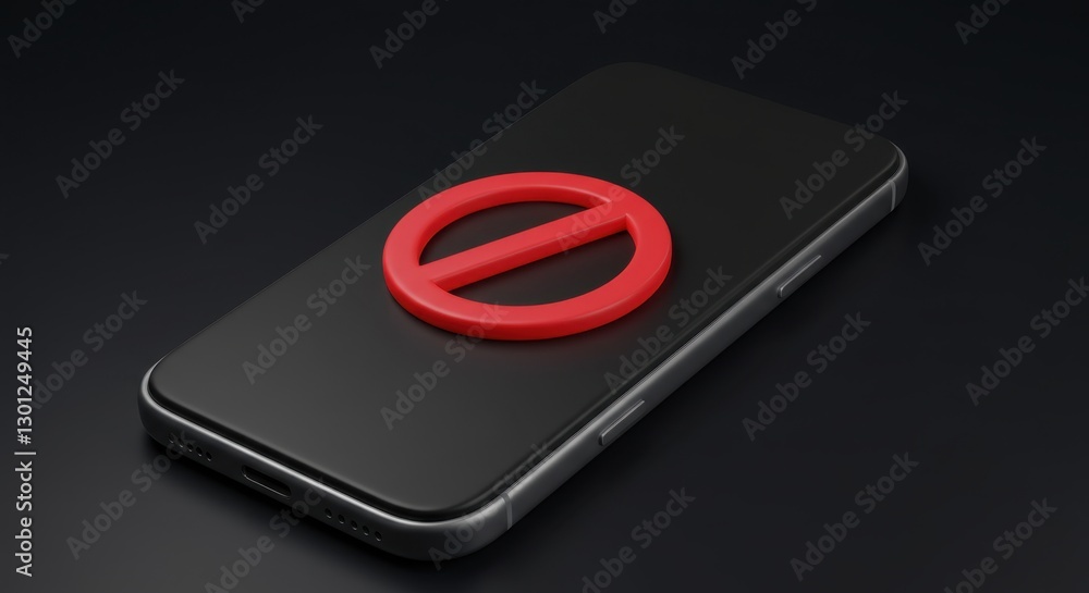 Restricted Mobile Phone Screen with Red Forbidden Sign Restricted Mobile Phone Screen with Red Forbidden Sign