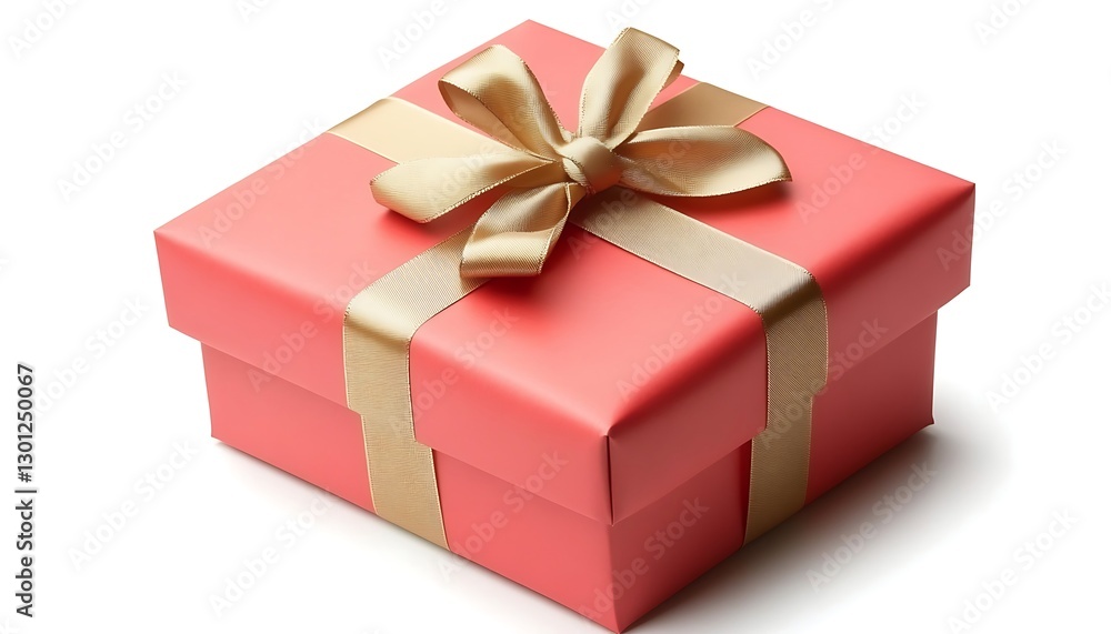 Fototapeta premium Red present box with ribbon on white background