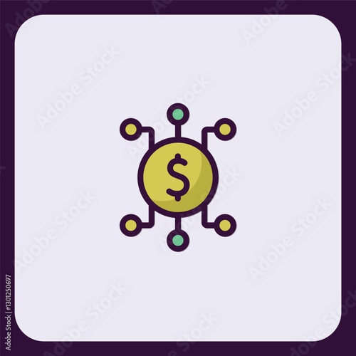 Decentralized finance icon concept with nodes connecting to currency