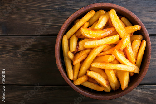 Wallpaper Mural Golden crispy fries in a wooden bowl showcasing comfort food delight on a rustic wooden table setting Torontodigital.ca