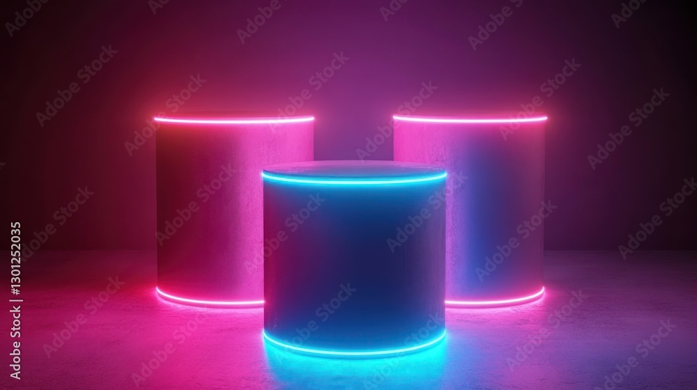 Cylinder Platforms with Neon Glow for Modern Product Display Cylinder Platforms with Neon Glow for Modern Product Display