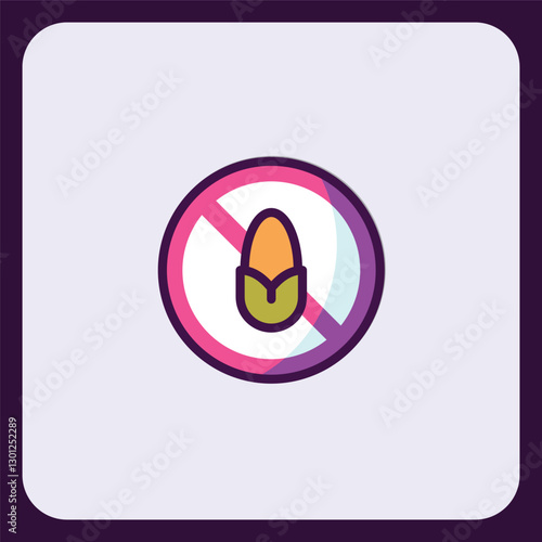 Corn restriction icon, conceptual warning regarding prohibition of a food