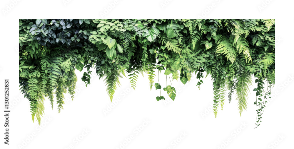 Fototapeta premium Lush greenery for natural decor with tropical plants and ferns suitable for wall design or interior enhancement, cut out