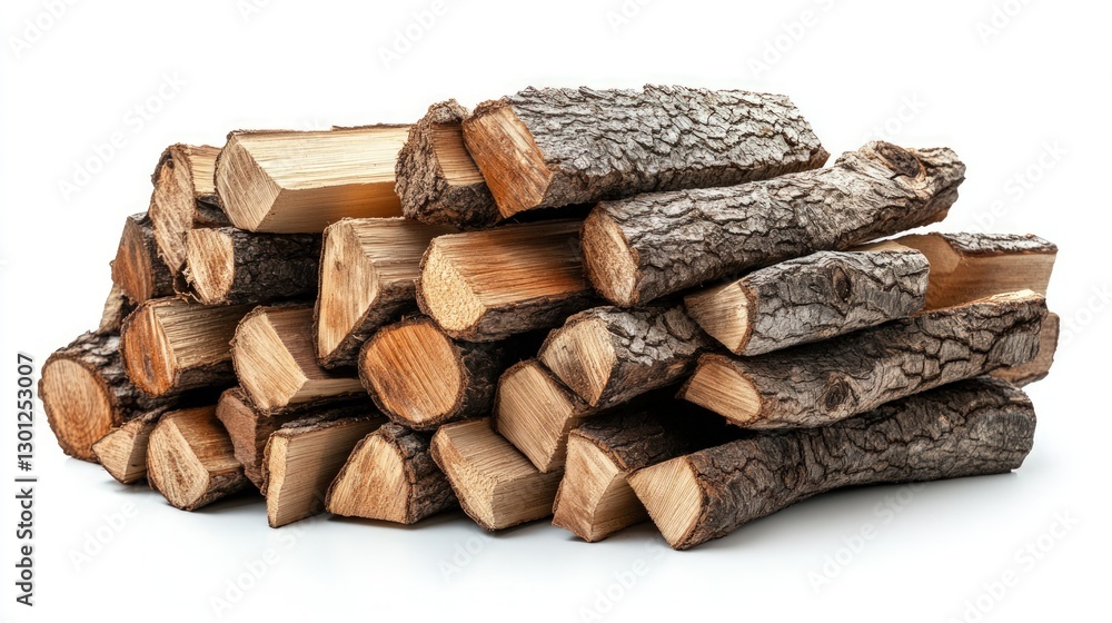 A pile of stacked firewood logs isolated on a white background. A pile of stacked firewood logs isolated on a white background.