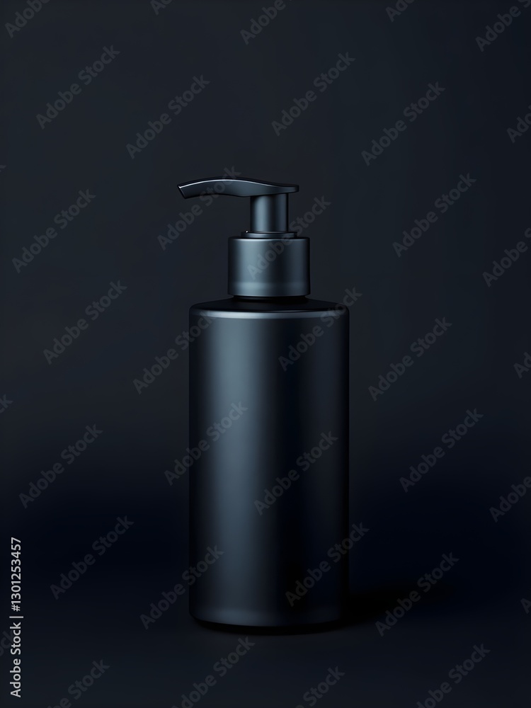 Sleek Black Pump Bottle with Matte Finish on Dark Background Sleek Black Pump Bottle with Matte Finish on Dark Background