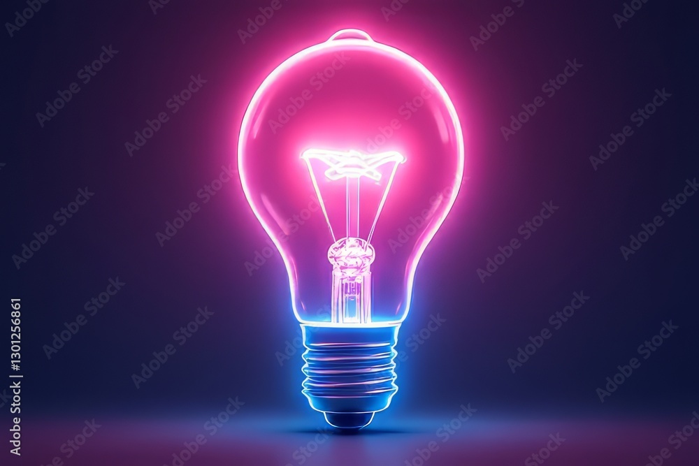 Neon Light Bulb - Innovation and Creativity Concept Image Neon Light Bulb - Innovation and Creativity Concept Image