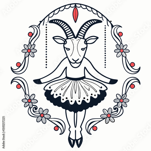 Whimsical Ballerina Goat – Unique Animal Ballet Vector Illustration

