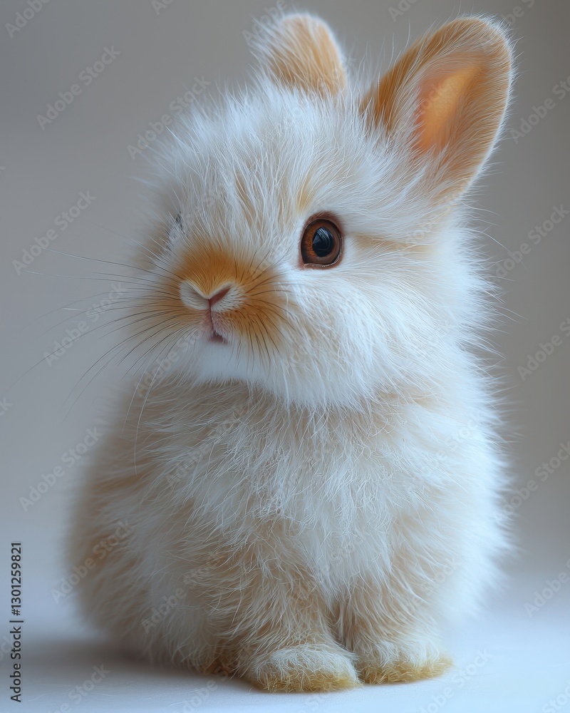 A small, fluffy white rabbit with a soft brown nose sits adorably against a pristine white background, its bright eyes sparkling with curiosity and innocence, creating a charming scene. A small, fluffy white rabbit with a soft brown nose sits adorably against a pristine white background, its bright eyes sparkling with curiosity and innocence, creating a charming scene.