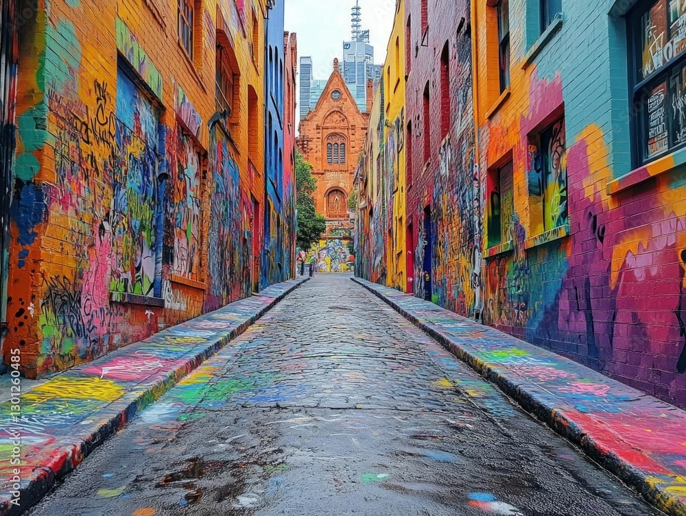Fototapeta premium Colorful Graffiti Alley Urban Street Art Scene
