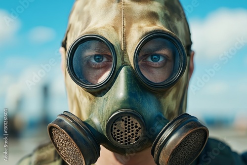 A dystopian world where citizens wear gas masks due to centuries of exhaust pollution, making the air unbreathable