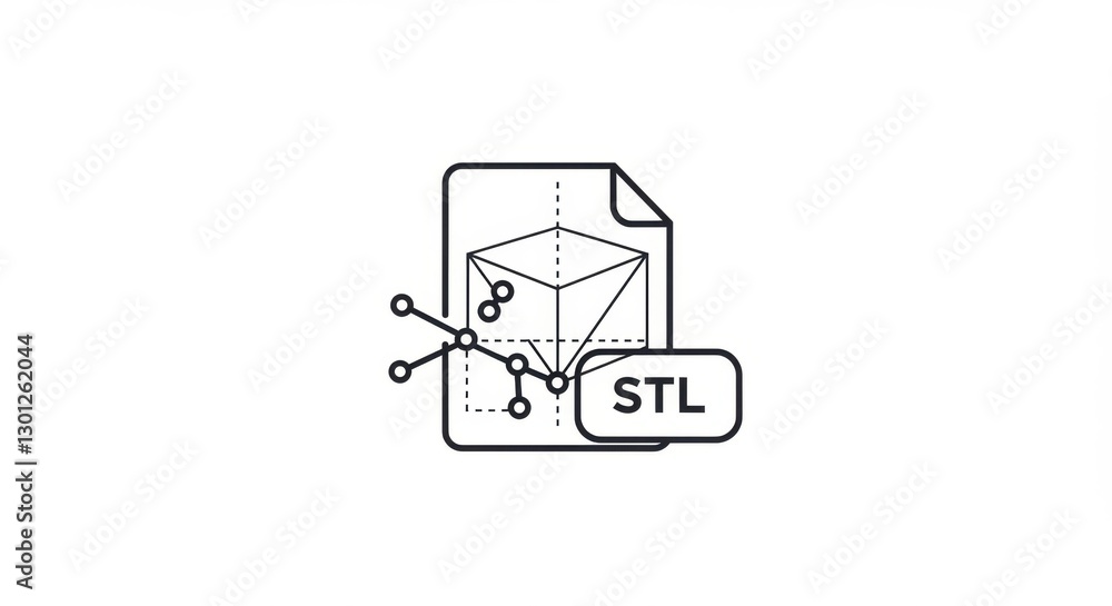 Minimalist Line Art Illustration of an STL File Document Minimalist Line Art Illustration of an STL File Document