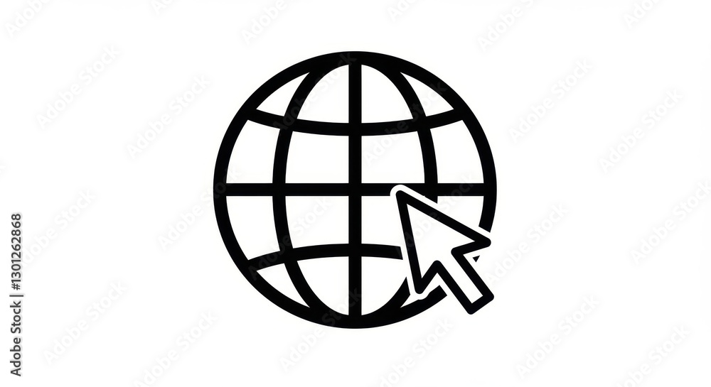Black and Bold Globe Illustration with Cursor Black and Bold Globe Illustration with Cursor