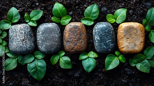 Stones, plants, soil, path, growth