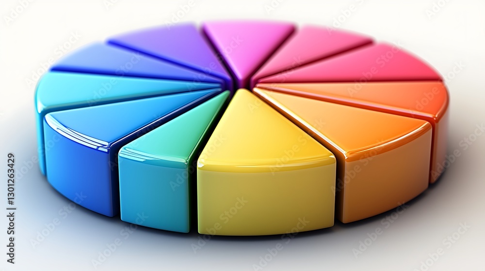 Obraz premium Sliced colorful pie chart on white surface