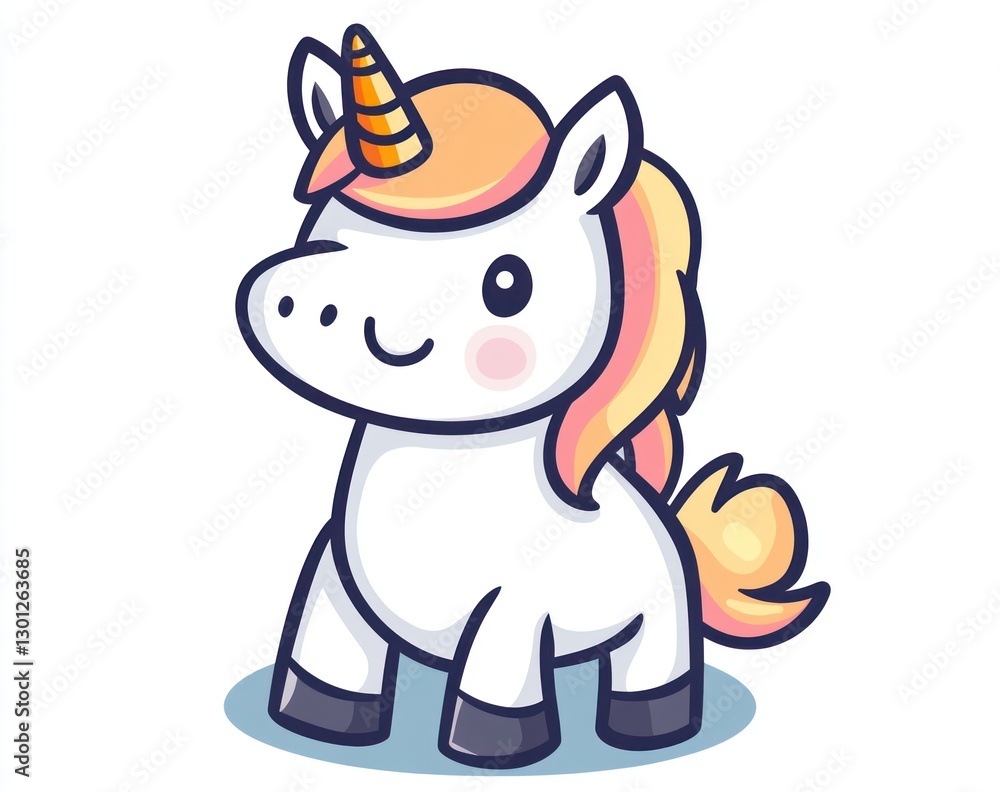 Cute cartoon unicorn, whimsical design, isolated, children's book illustration Cute cartoon unicorn, whimsical design, isolated, children's book illustration