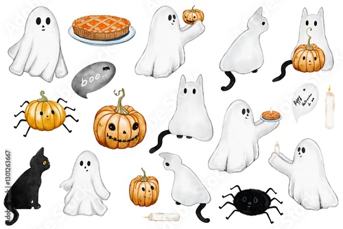 set of halloween icons on white background  photo