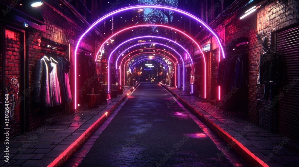 Fototapeta premium Neon City Alleyway Night Cyberpunk Street Scene