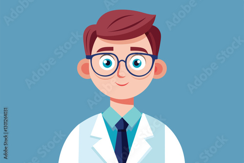 A cartoon representation of an ophthalmologist with glasses and a white coat, looking approachable and cheerful, Ophthalmologist Customizable Cartoon Illustration