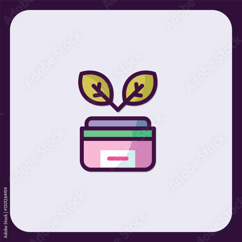 Cute cosmetic jar sprouting leaves illustration for eco beauty concept