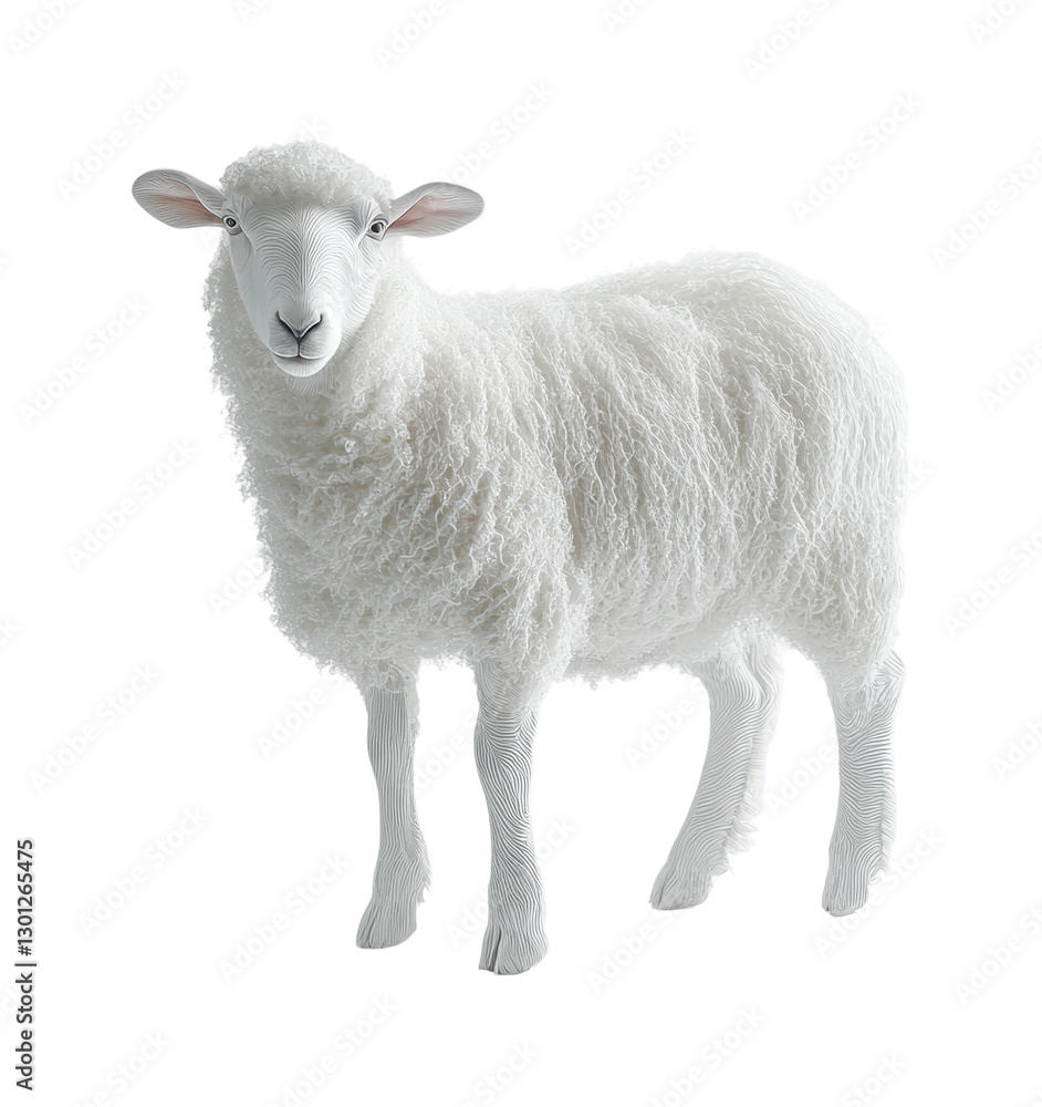 Realistic representation of a white sheep on a plain background for educational material and animal-themed designs, cut out Realistic representation of a white sheep on a plain background for educational material and animal-themed designs, cut out